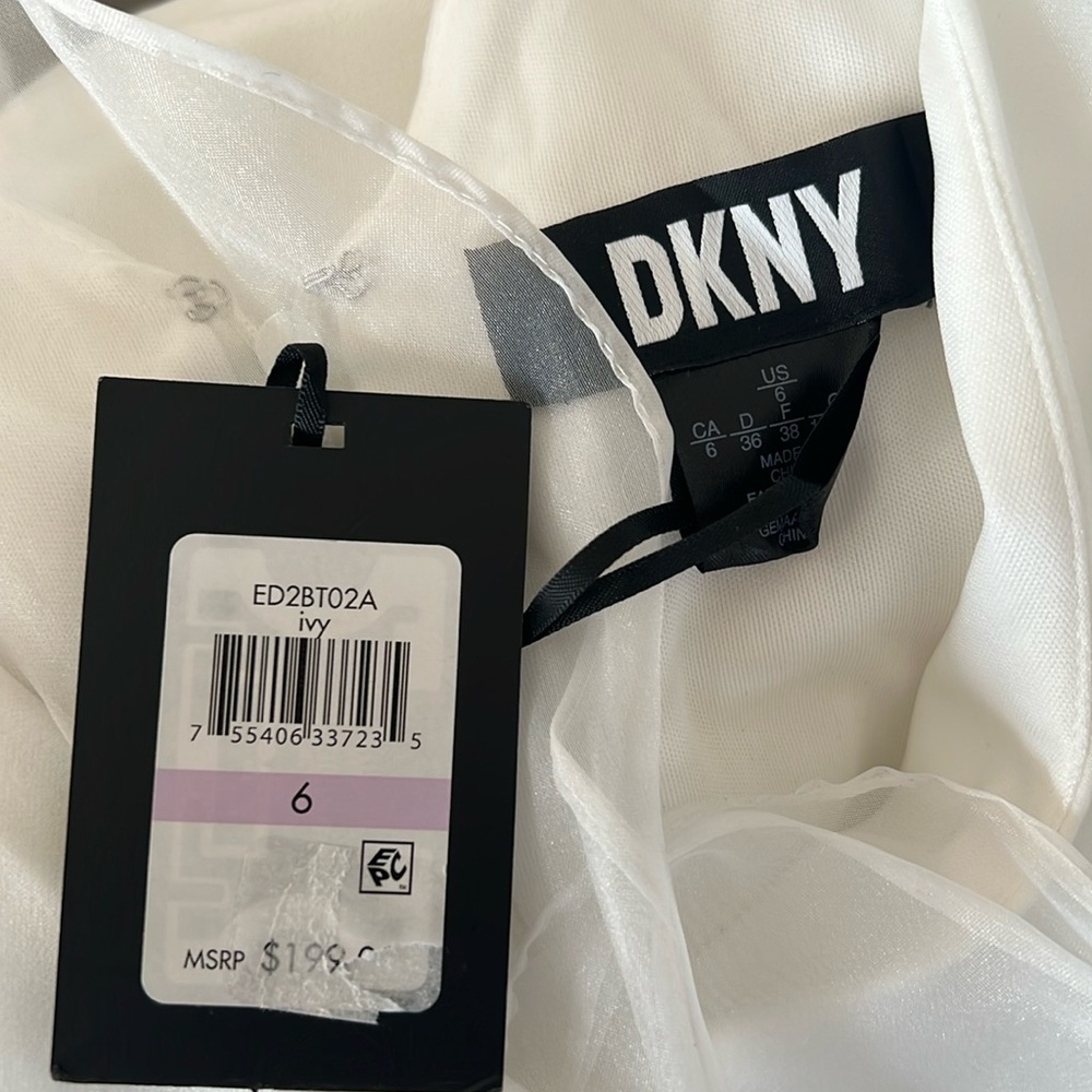 DKNY Sheath Dress with Frothy Organza Ruffles in Ivory, Size 6 New w/Tag $199 - Picture 9 of 11